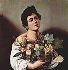 Caravaggio Famous Paintings - Boy with a Basket of Fruit